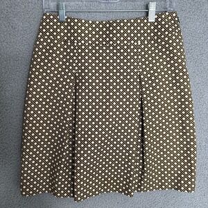 Talbots Skirt Women Size 6P Petite Brown Beige Geometric Pleated Preppy Academia
